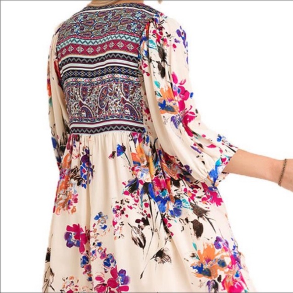 Umgee Bohemian Floral Print Babydoll Tunic Dress size Small - Picture 2 of 11